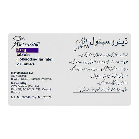 OBS Pharmaceuticals Detrusitol Tablet, 2mg, 20-Pack - Image 2