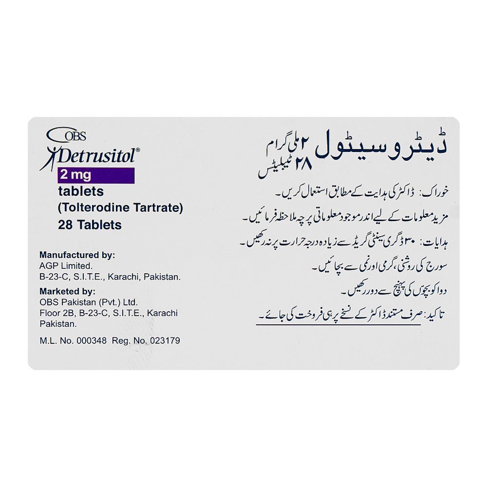 OBS Pharmaceuticals Detrusitol Tablet, 2mg, 20-Pack - Image 2