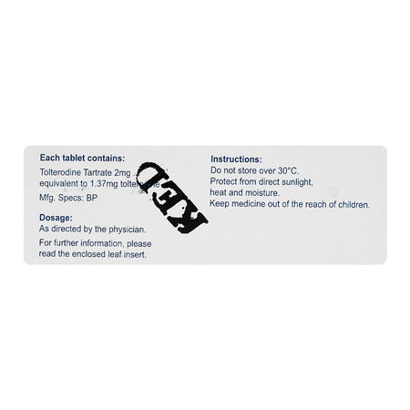 OBS Pharmaceuticals Detrusitol Tablet, 2mg, 20-Pack - Image 3