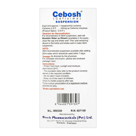 Bosch Pharmaceuticals Cebosh Suspension, 100mg/5ml, 30ml - Image 3