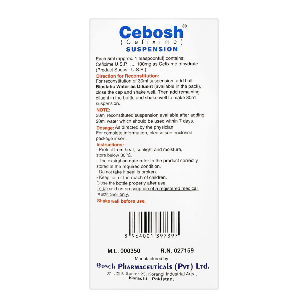 Bosch Pharmaceuticals Cebosh Suspension, 100mg/5ml, 30ml - Image 3