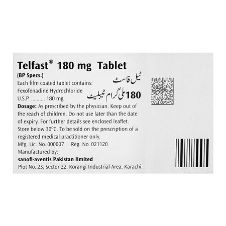 Telfast Tablet, 180mg, 10-Pack - Image 2