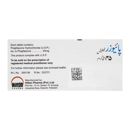 Hilton Pharma Piozer Tablet, 45mg, 14-Pack - Image 2