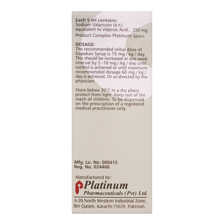 Platinum Pharmaceuticals Dapakan Syrup, 250mg/5ml, 120ml - Image 4