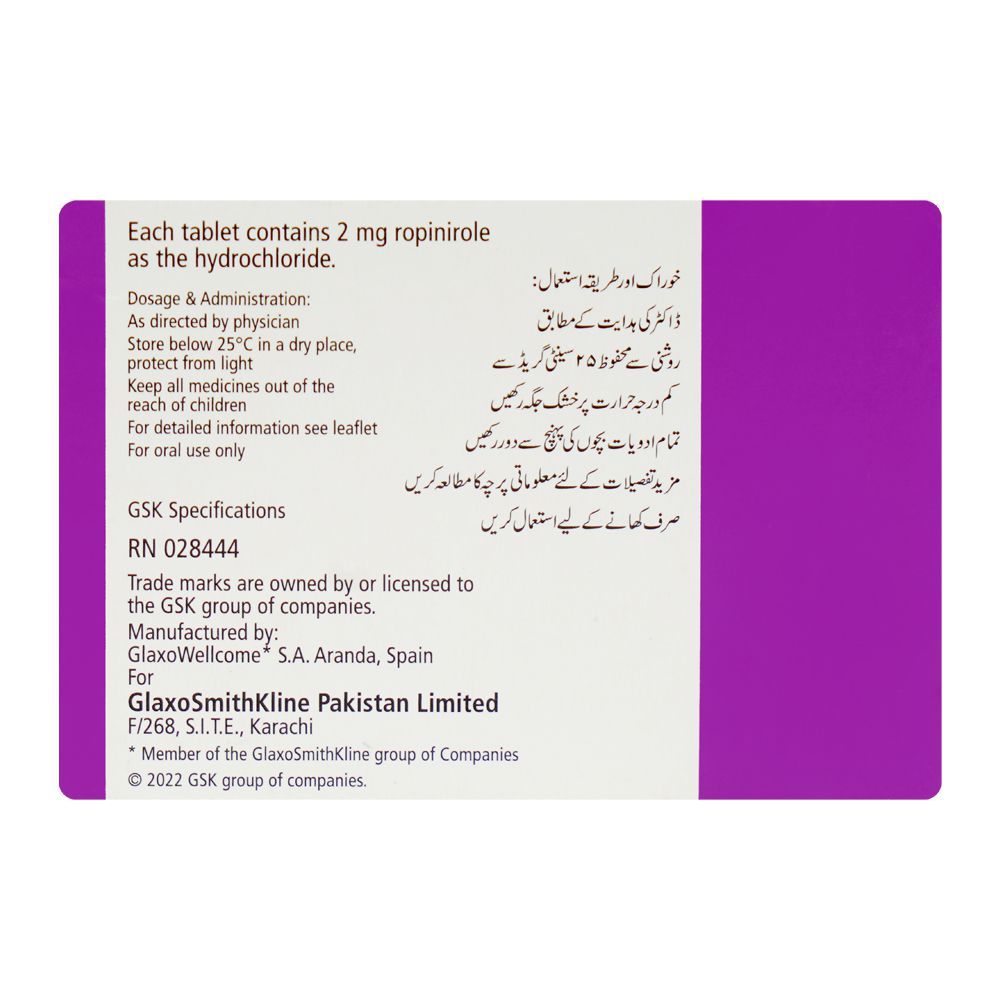 GSK Requip Tablet, 2mg, 20-Pack - Image 2