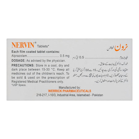 Werrick Pharmaceuticals Nervin Tablet, 0.5mg, 30-Pack - Image 2