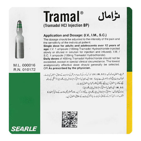 Searle Tramal Injection, 100mg, 5-Doses - Image 2