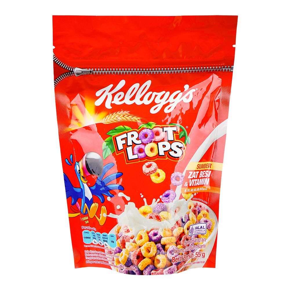 Kellogg's Froot Loops Cold Cereal With Sumber Vitamins & Minerals, 55g Pouch - Main Image