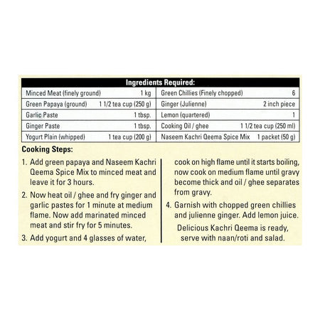 Naseem Kachri Qeema Recipe Masala, 50g - Image 3