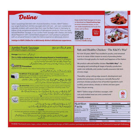 K&N's Deline Jumbo Frank Sausages, with Jalapeno peppers and Cheese, Chicken, 10-Pack, 740g - Image 2