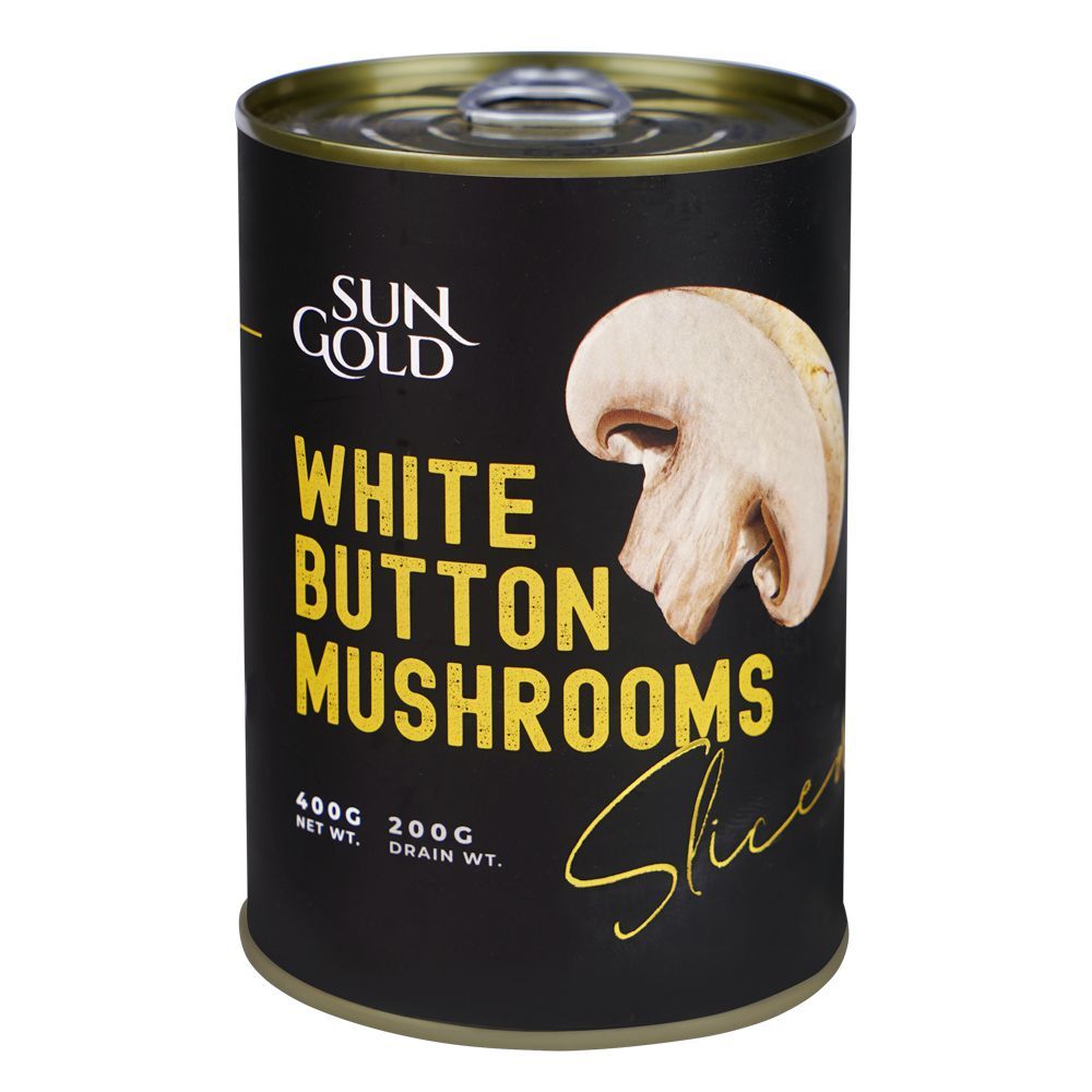 Sun Gold White Button Mushrooms Sliced, 400g Tin - Main Image