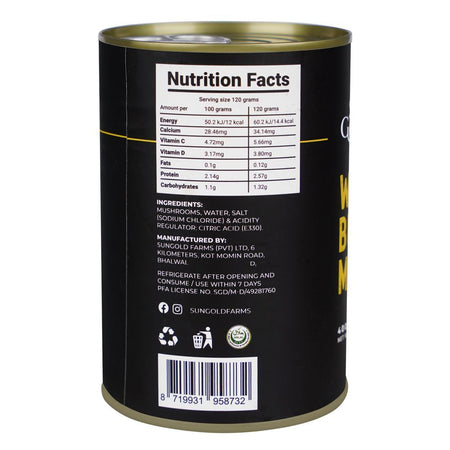 Sun Gold White Button Mushrooms Sliced, 400g Tin - Image 3
