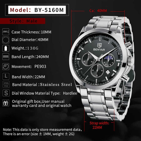 Benyar BY-5160 Moonphase Chronograph Watch image 2