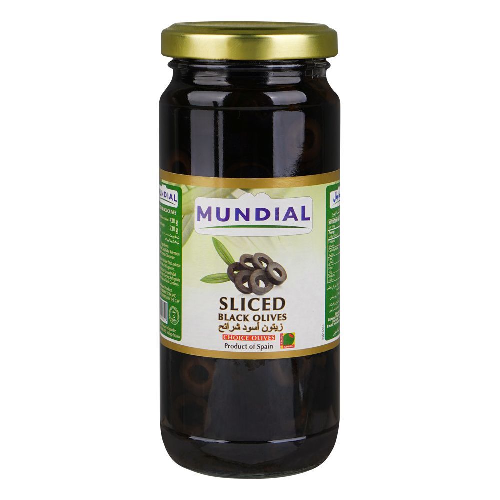 Mundial Sliced Black Olives, 430g - Main Image