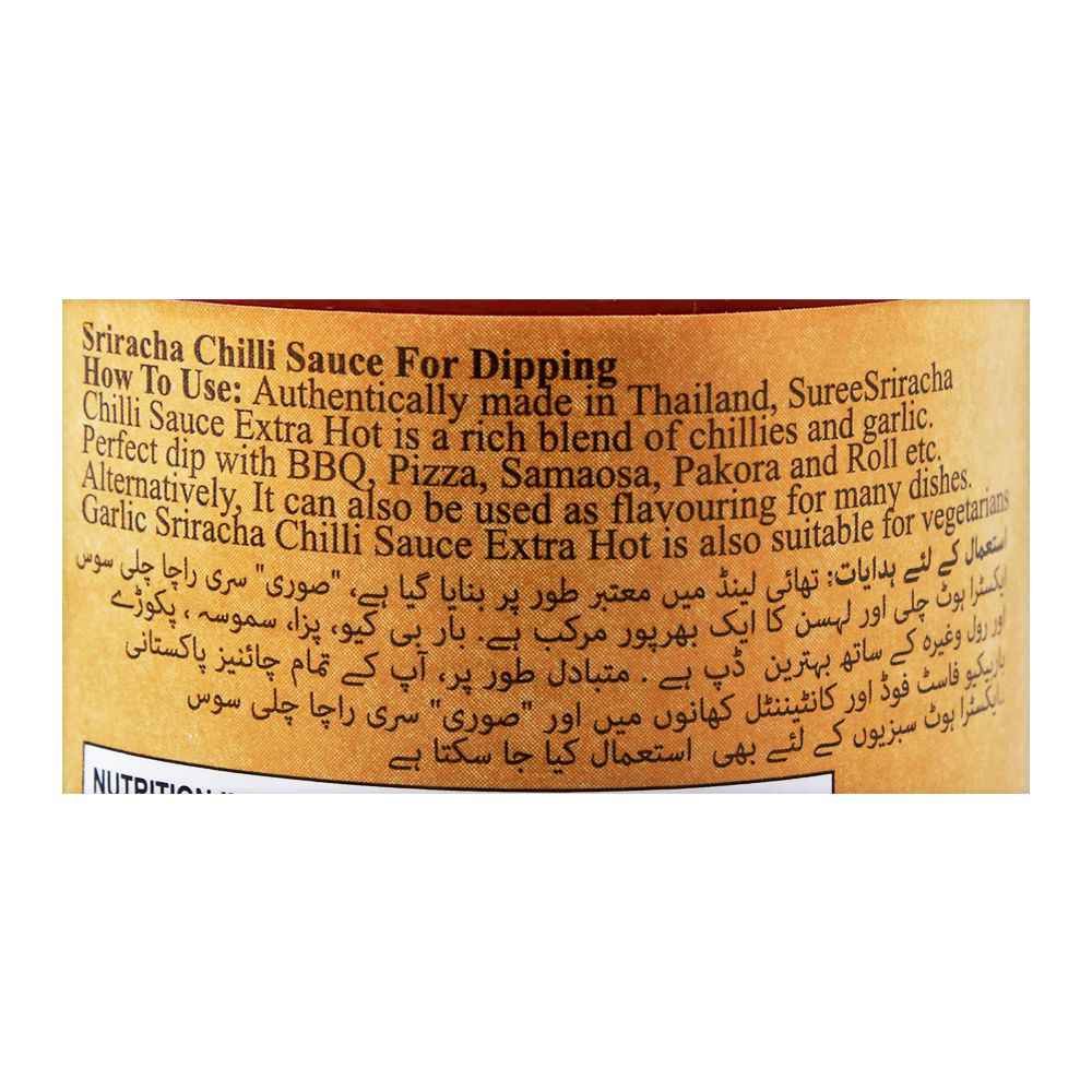 Suree Sriracha Chilli Sauce, Extra Hot, 200ml - Image 4