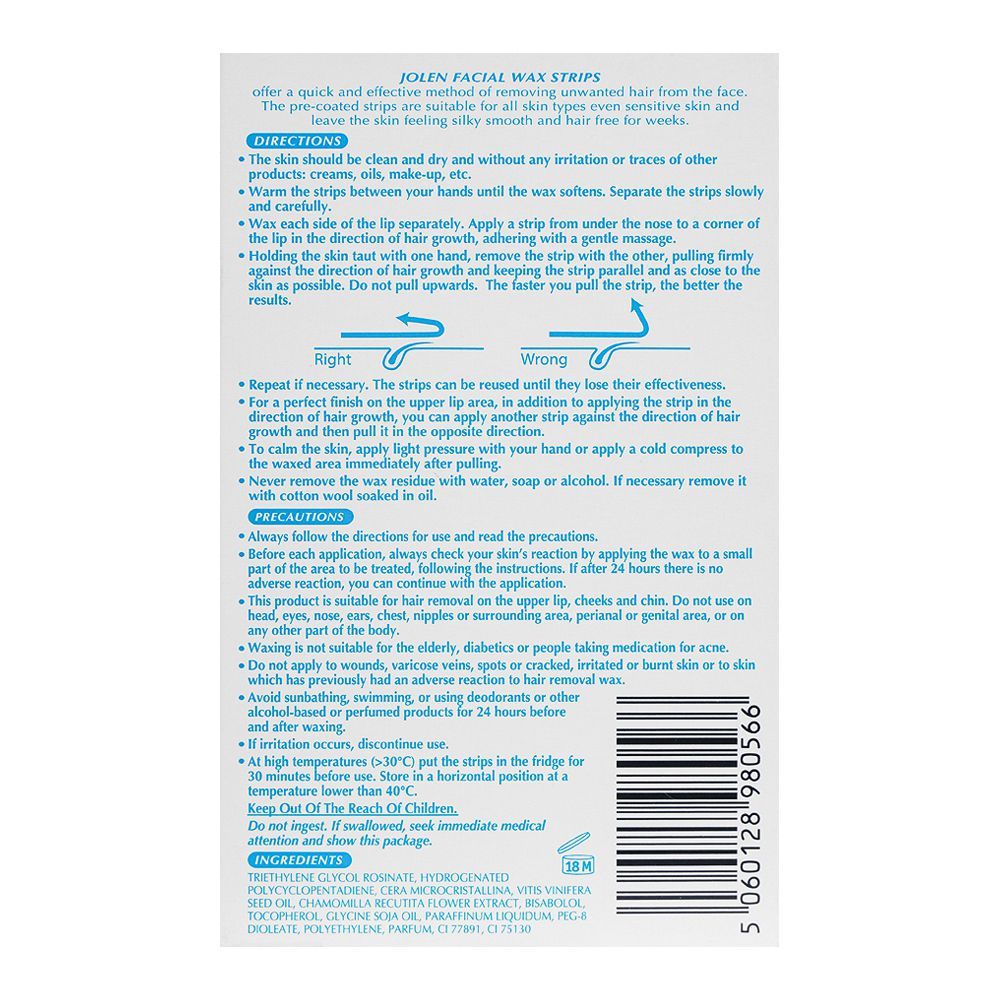 Jolen Upper Lip, Chin, Brows Face Strip Wax, 16's - Image 2