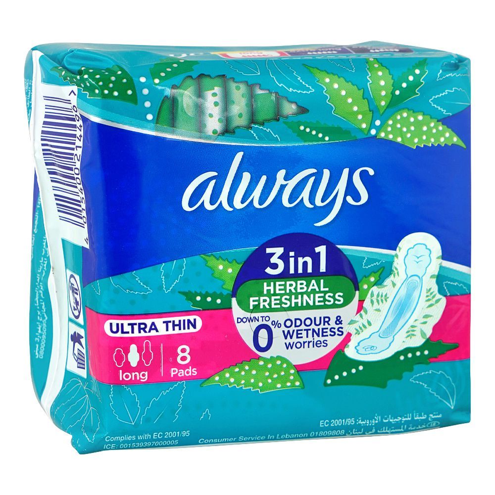 Always 3in1 Herbal Freshness Ultra Thin Long Pads, 8-Pack - Image 6