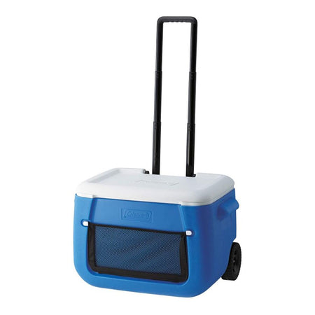 Coleman 50 Quart Polylite Wheeled Cooler, 47 Liter Portable Ice Box for Camping, Drinks & Picnics, Blue, 36081 - Main Image