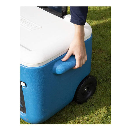 Coleman 50 Quart Polylite Wheeled Cooler, 47 Liter Portable Ice Box for Camping, Drinks & Picnics, Blue, 36081 - Image 4