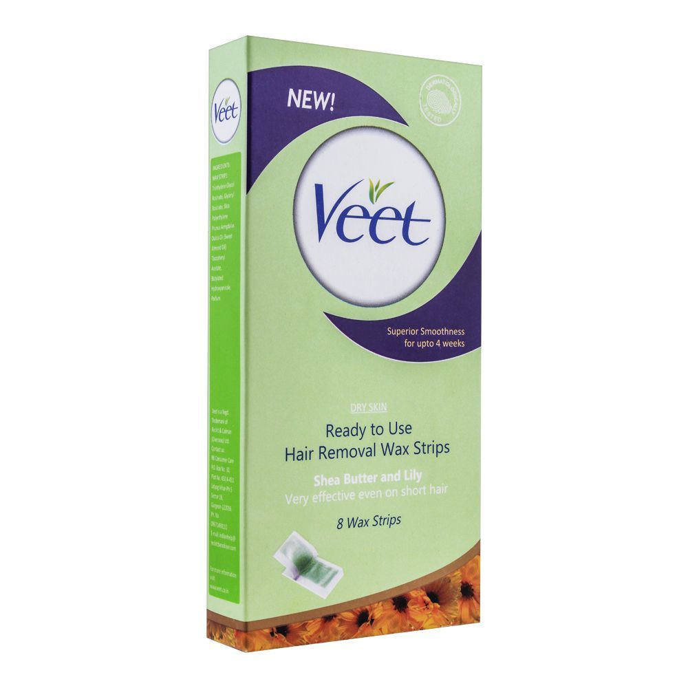 Veet Dry Skin Shea Butter And Lily Hair Removal Wax Strips, 8-Pack - Main Image