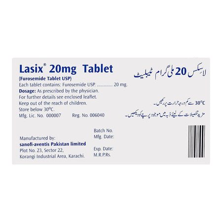 Lasix Tablet, 20mg, 1-Strip - Image 2