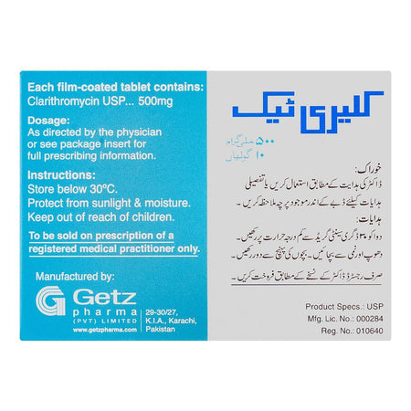 Getz Pharma Claritek Tablet, 500mg, 10-Pack - Image 3