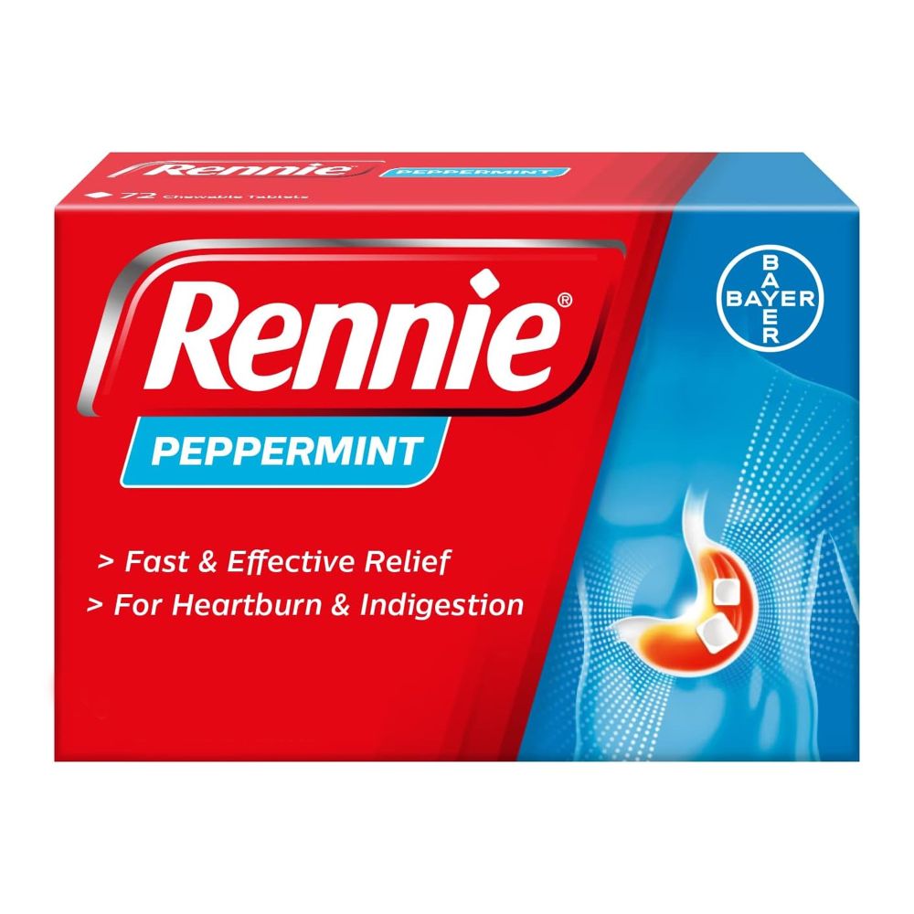 Rennie Peppermint Chewable Antacid Tablets - Imported, 1-Strip (12 Tablets) - Main Image