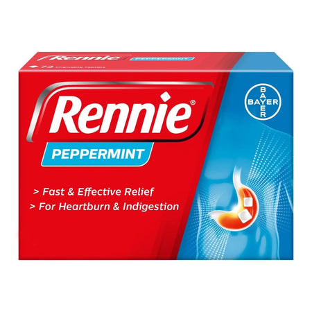 Rennie Peppermint Chewable Antacid Tablets - Imported, 1-Strip (12 Tablets) - Main Image