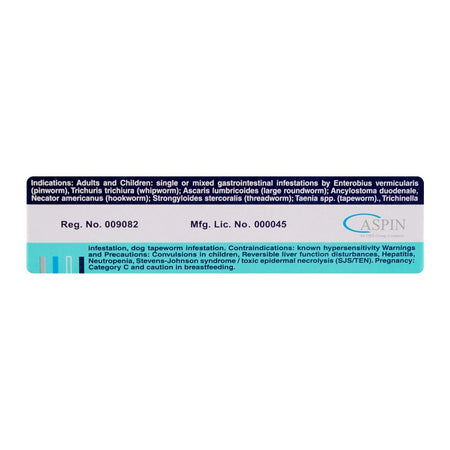 Aspin Pharma Vermox Tablet, 500mg, 1-Strip - Image 2