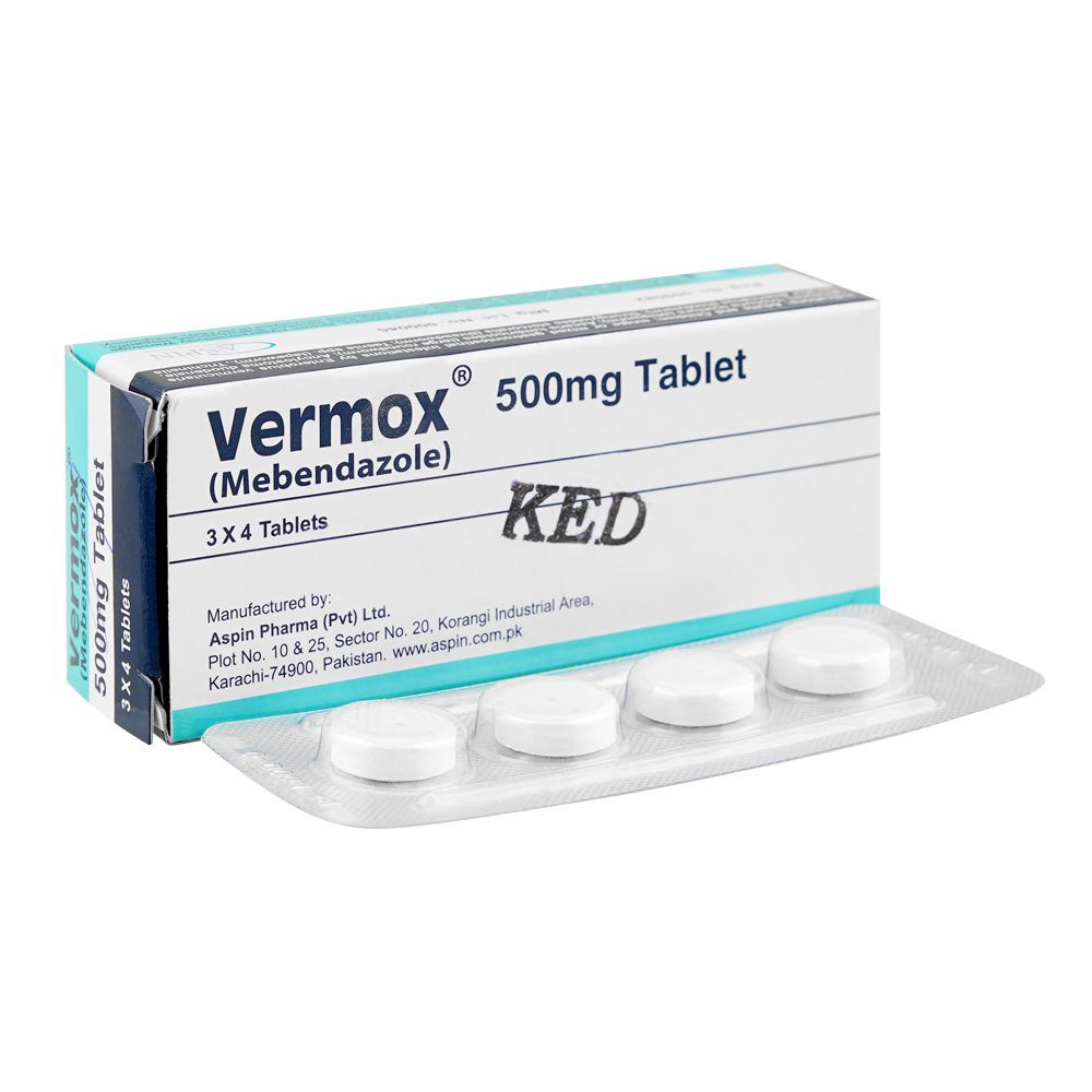 Vermox Tablets 500mg, Strip (4 Tablets) - Main Image