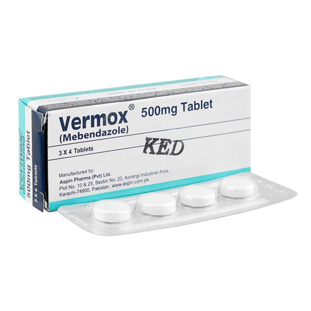 Vermox Tablets 500mg, Strip (4 Tablets) - Main Image