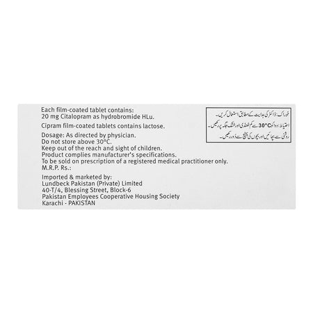 Lundbeck Pvt. Ltd. Cipram Tablet, 20mg, 14-Pack - Image 2