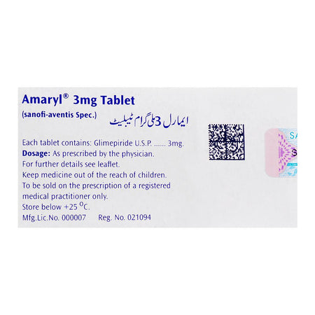 Amaryl Tablet, 3mg, 1-Strip - Image 2