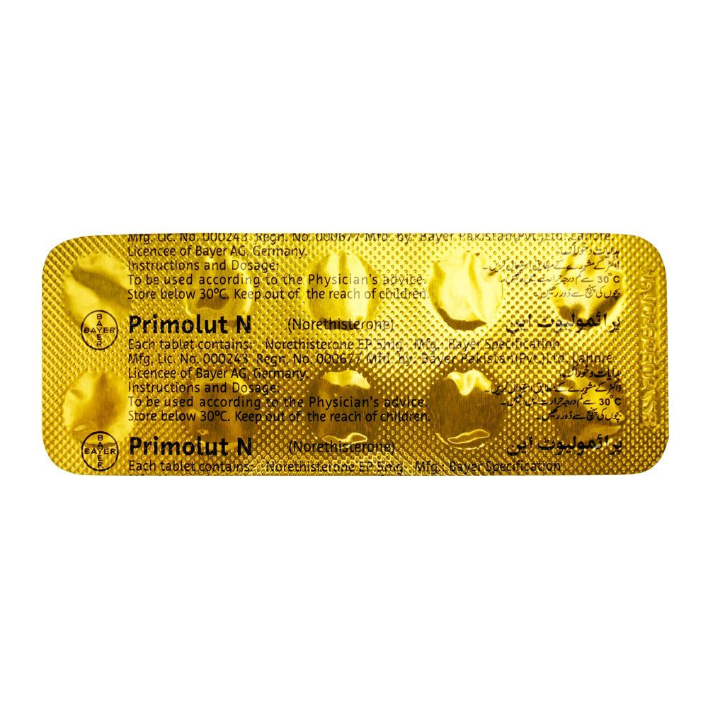 Bayer Pharmaceuticals Primolut N Tablet Strip, 5mg, 10 Tablets - Image 2