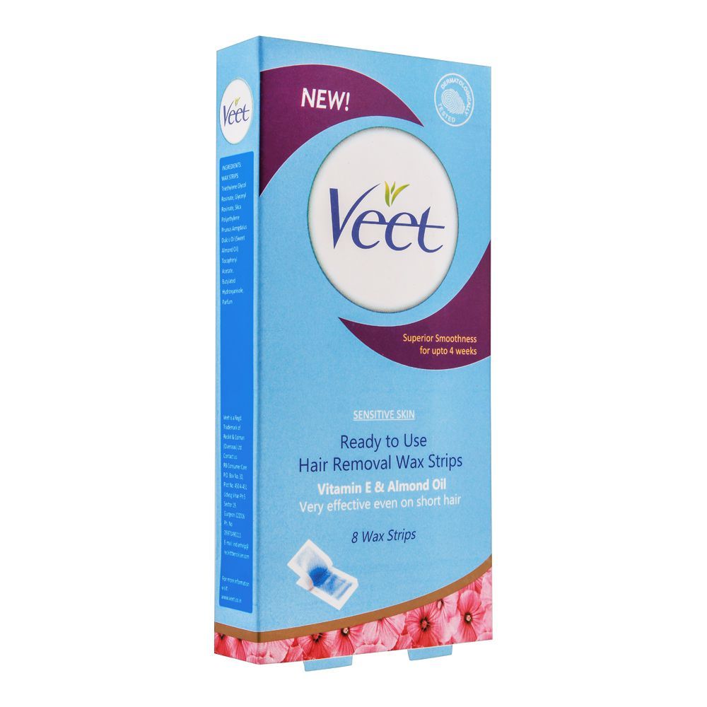Veet Sensitive Skin Vitamin E & Almond Oil Hair Removal Wax Strips, 8-Pack - Main Image