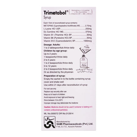 Sami Pharmaceuticals Trimetabol Syrup, 120ml - Image 4