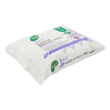 Pure 3-In-1 Make Up Removal Complete Cleansing Wipes, Aloe Vera, Vitamin E, For All Types Of Skin, 25-Pack - Main Image