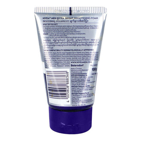 Nivea Men Extra Bright 10X Effect Brightening Foam Face Wash, For All Skin Types, 100g - Image 2