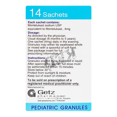 Getz Pharma Montiget Pediatric Granules, 4mg, 14 Sachets Box - Image 2