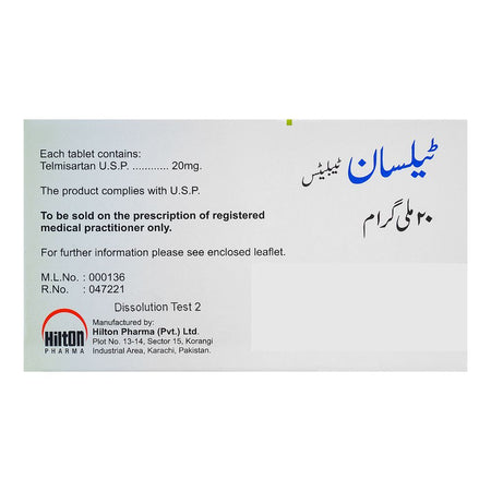 Hilton Pharma Telsan Tablet, 20mg, 10-Pack - Image 2
