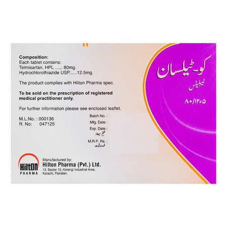 Hilton Pharma Co-Telsan Tablet, 80/12.5mg, 14-Pack - Image 2