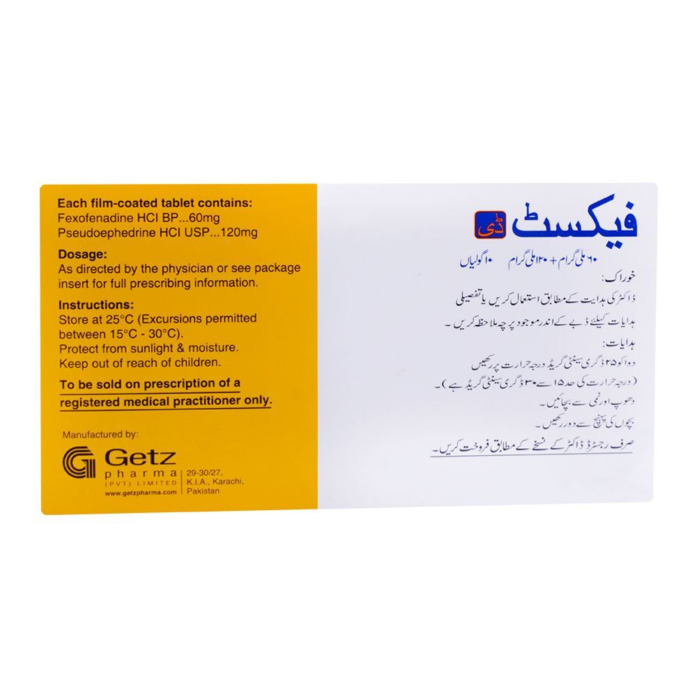 Getz Pharma Fexet-D Tablet, 60/120mg, 10-Pack - Image 3