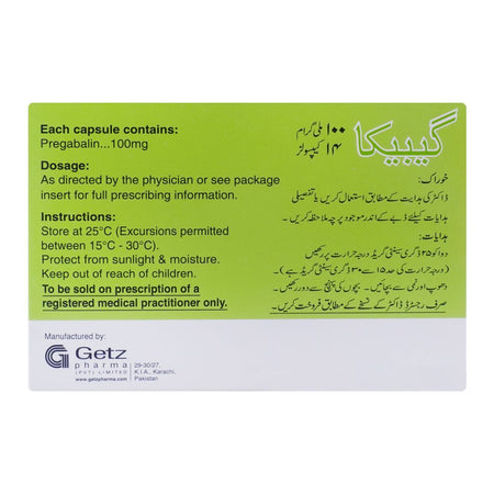 Getz Pharma Gabica Capsule, 100mg, 14-Pack - Image 3