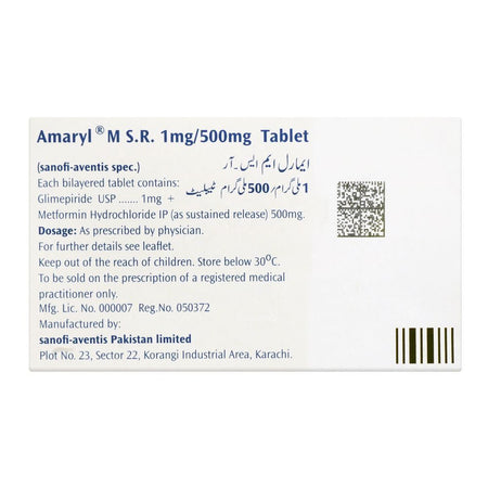 Amaryl-M S.R Tablet, 1mg/500mg, 30-Pack - Image 2