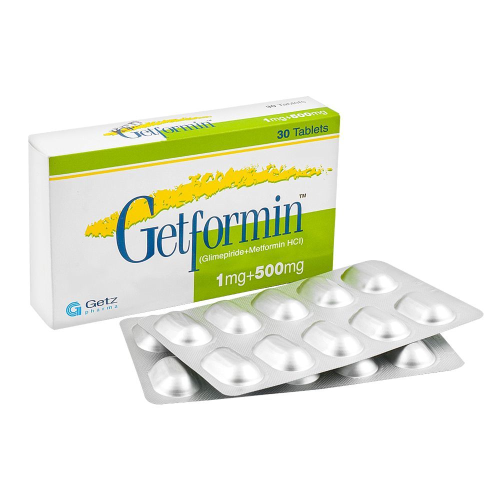 Getz Pharma Getformin Tablet, 1mg + 500mg, 30-Pack - Main Image