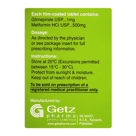 Getz Pharma Getformin Tablet, 1mg + 500mg, 30-Pack - Image 4