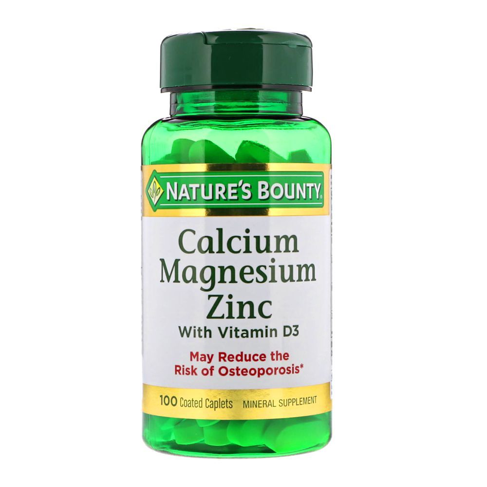 Nature's Bounty Calcium, Magnesium, & Zinc, With Vitamin D3, 100 Coated Tablets, Mineral Supplement - Main Image