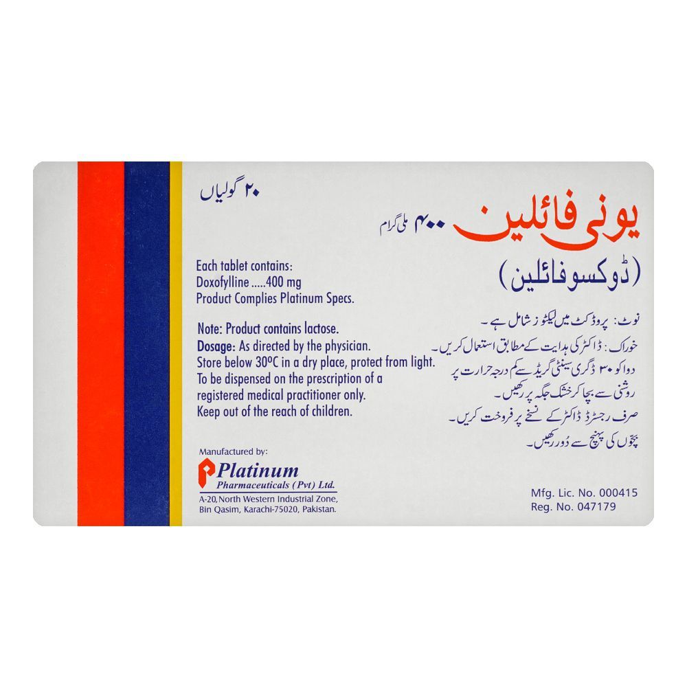 Platinum Pharmaceuticals Unifyline Tablet, 400mg, 20-Pack - Image 2