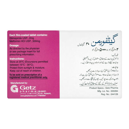 Getz Pharma Getformin Tablet, 2mg + 500mg, 30-Pack - Image 3