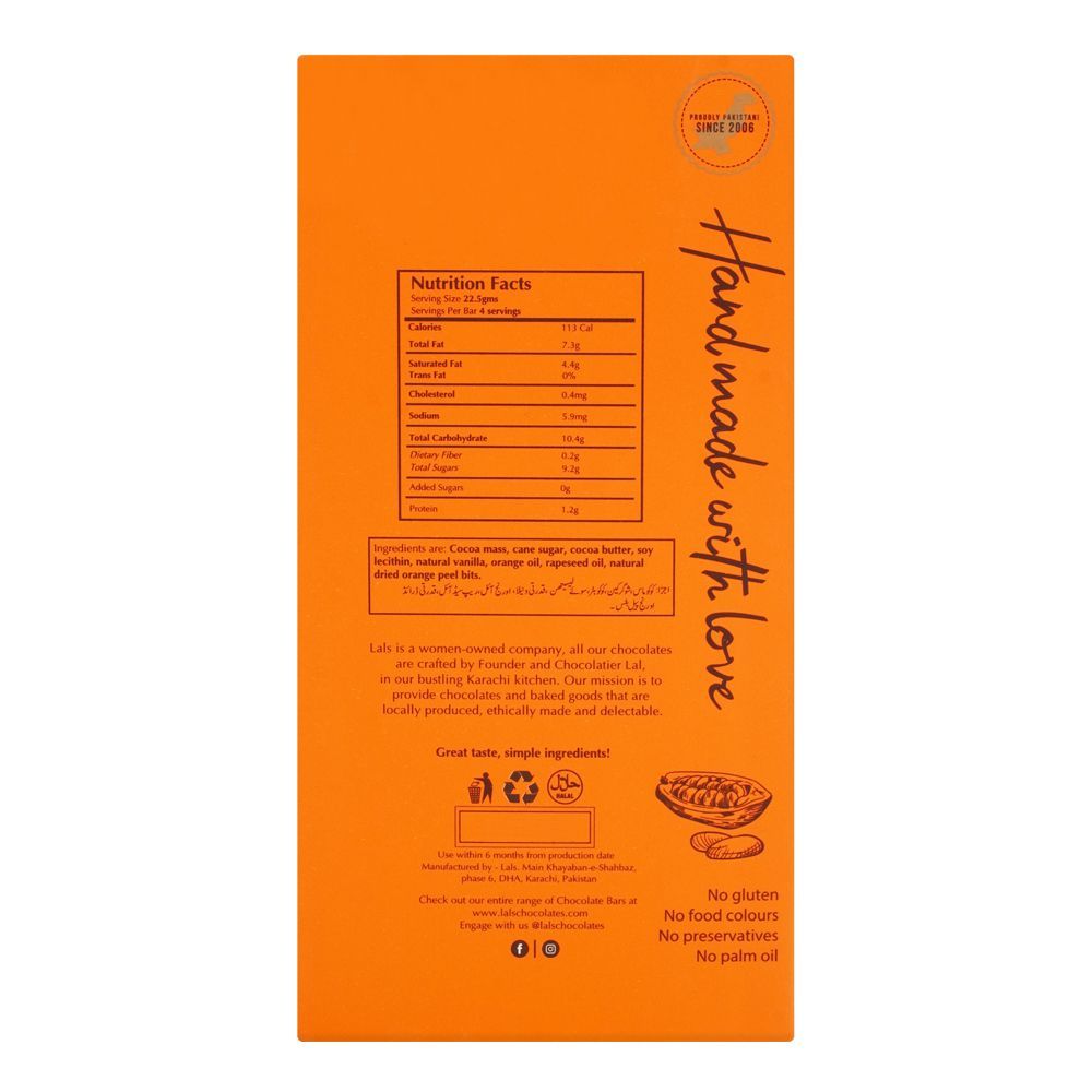 Lals Chocolate 56% Cocoa Orange Dark Gluten Free, 90g - Image 2